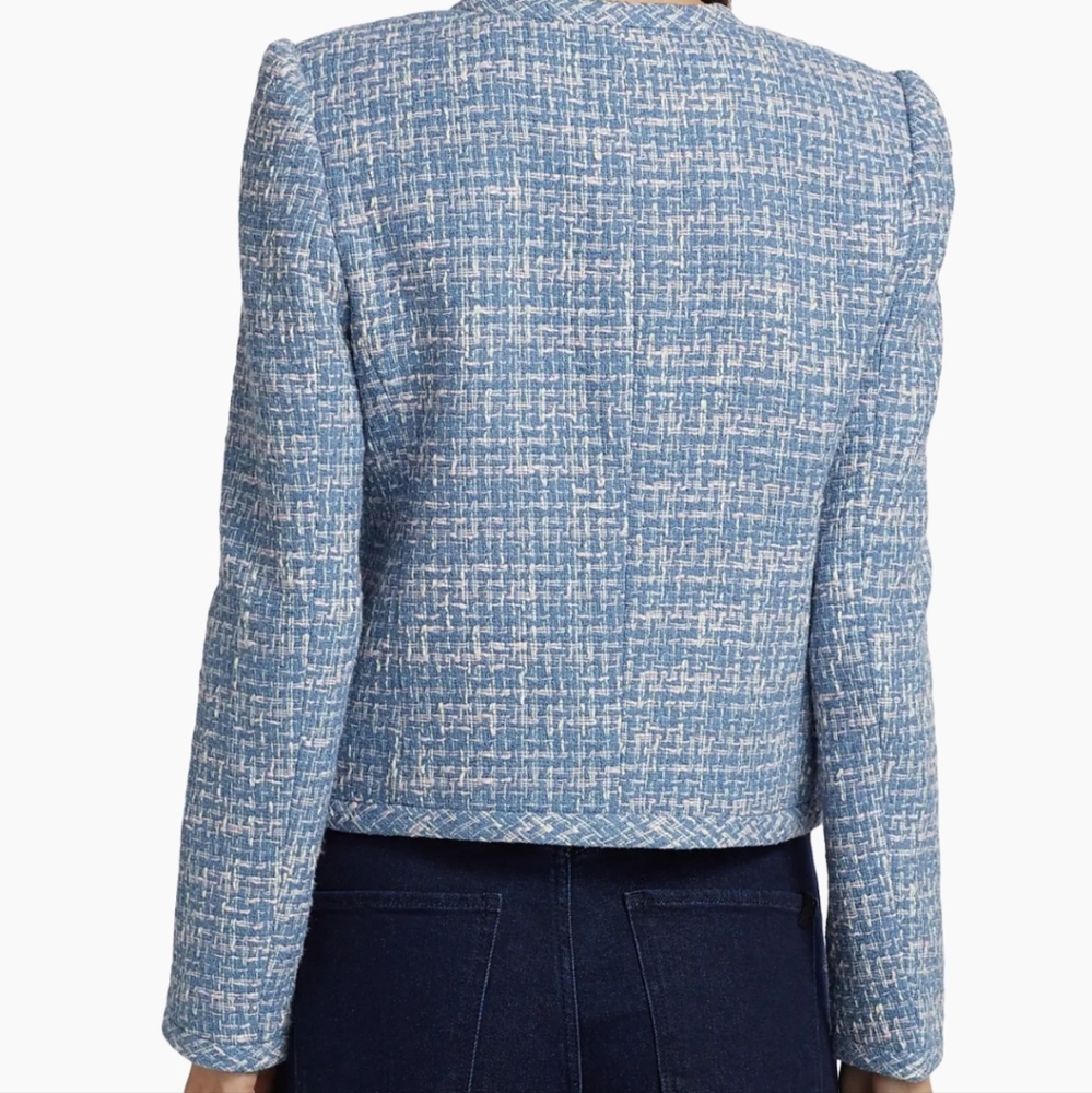 Derek Lam 10 Crosby Emilia Tweed Collarless Jacket – Cobalt Multi | Cropped - Picture 3 of 6